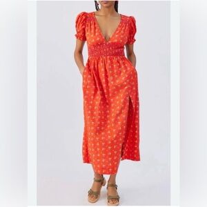 Urban Outfitters Liliana Side Slit Floral Midi Dress-Smocking-Size Large